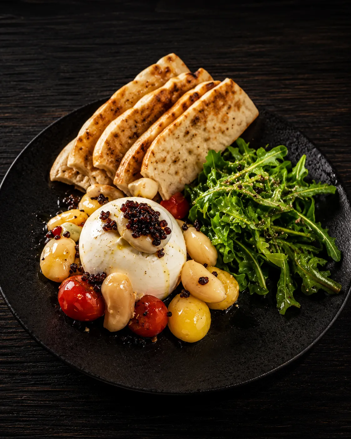 Burrata with Toasted Focaccia — vegetarian shareable at Bizarre Gastro Pub Calgary